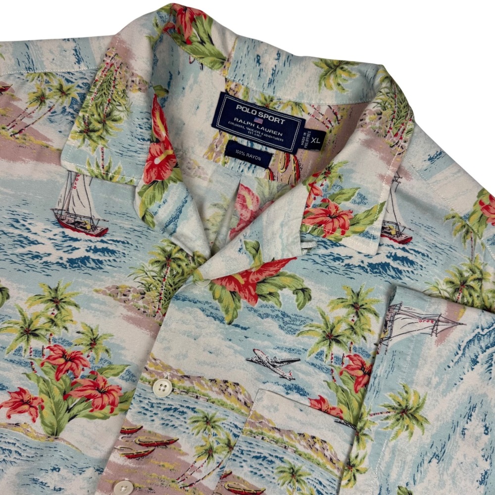 Vintage Polo Sport Ralph Lauren Men XL Camp Shirt Tropical Hawaiian Loop Collar